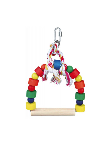 Arceau balançoire en bois coloré pour oiseaux.