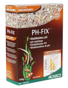 PH-Fix est un substrat minéral pour eau de mer avec filet. Il permet de remonter et stabiliser le PH de l'eau au dessous de 8.1