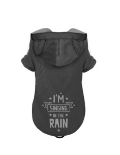 Imperméable pour chien "I'm singing in the rain" de Noox. 

Une taille 2