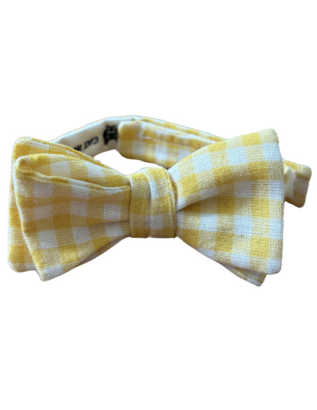 Noeud papillon de la marque Cat in Berlin jaune et blanc à carreaux.