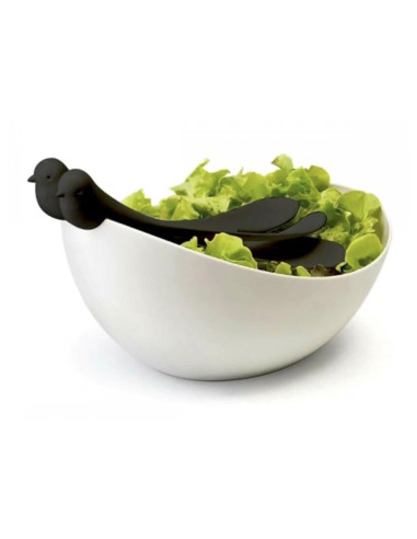 Saladier avec deux cuillères de services oiseaux - Qualy