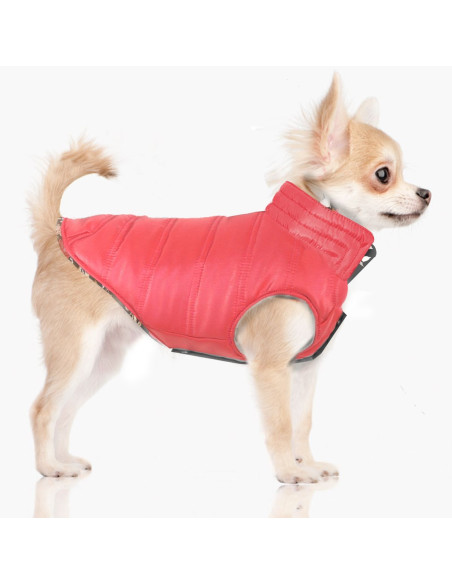 Doudoune réversible pour chien rose.