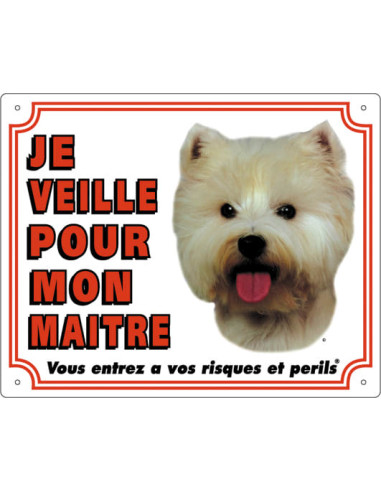 Panneau Westie blanc de Flamingo : "Je veille pour mon Maitre".